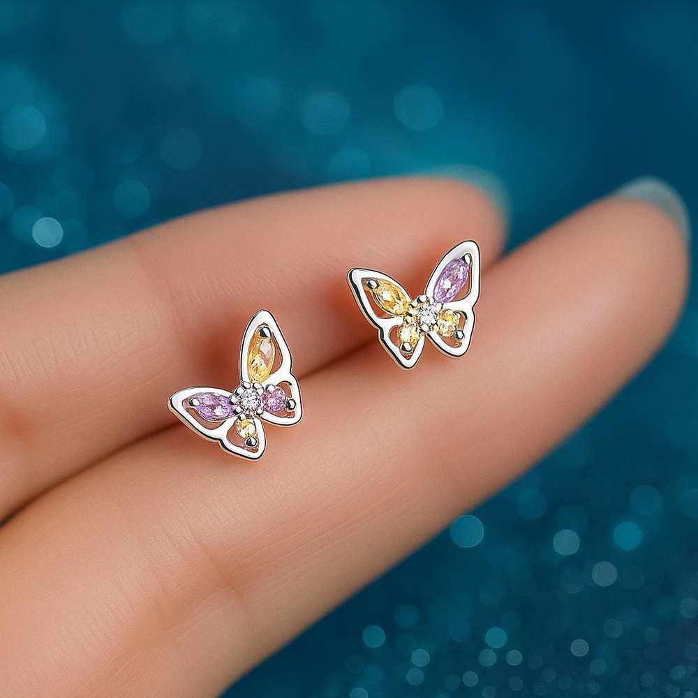 Solid S925 Colorful Butterflies Studs Earrings - ESB015